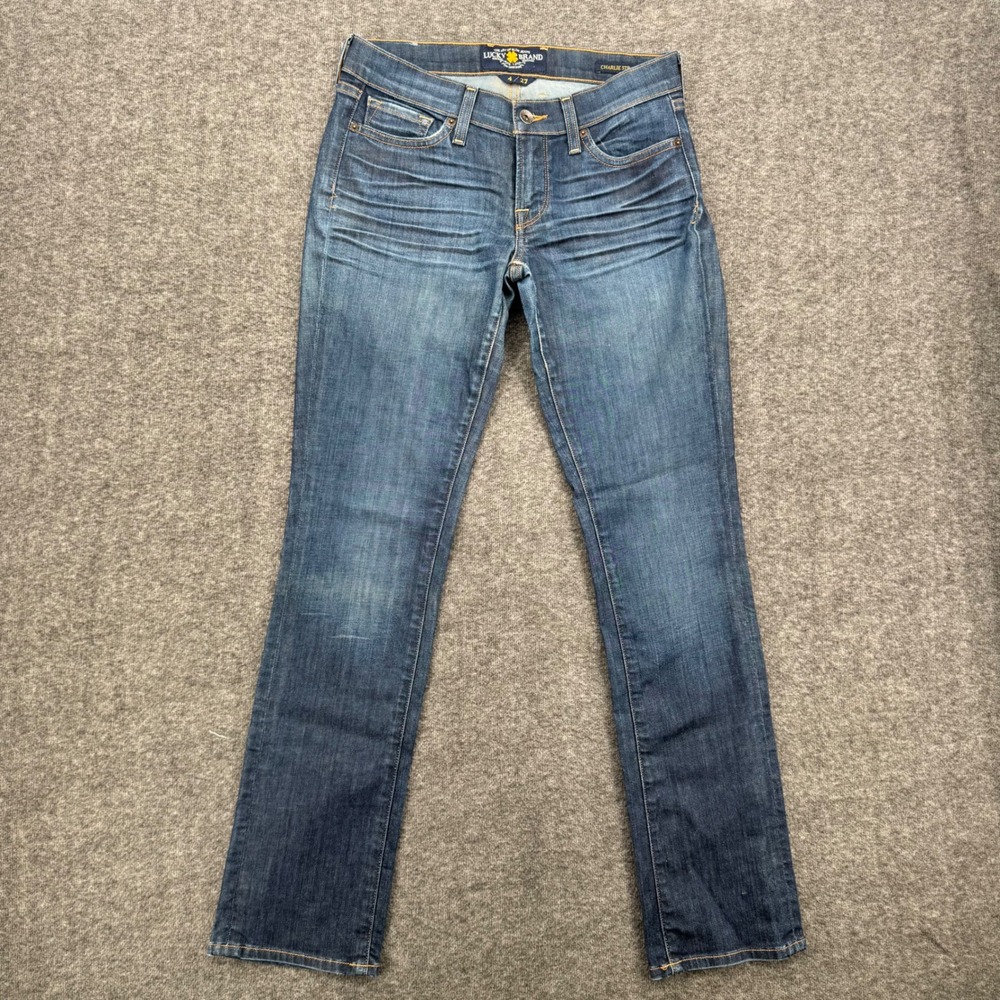 Lucky Brand Charlie Straight Medium Wash Denim Jeans Womens Size 4 Long Chic